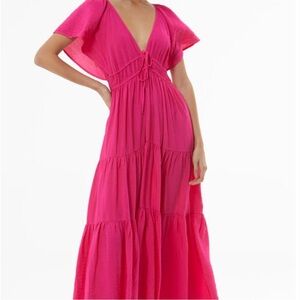 Young Fabulous & Broke magenta maroon dark red Pink Maxi Dress flutter sleeve